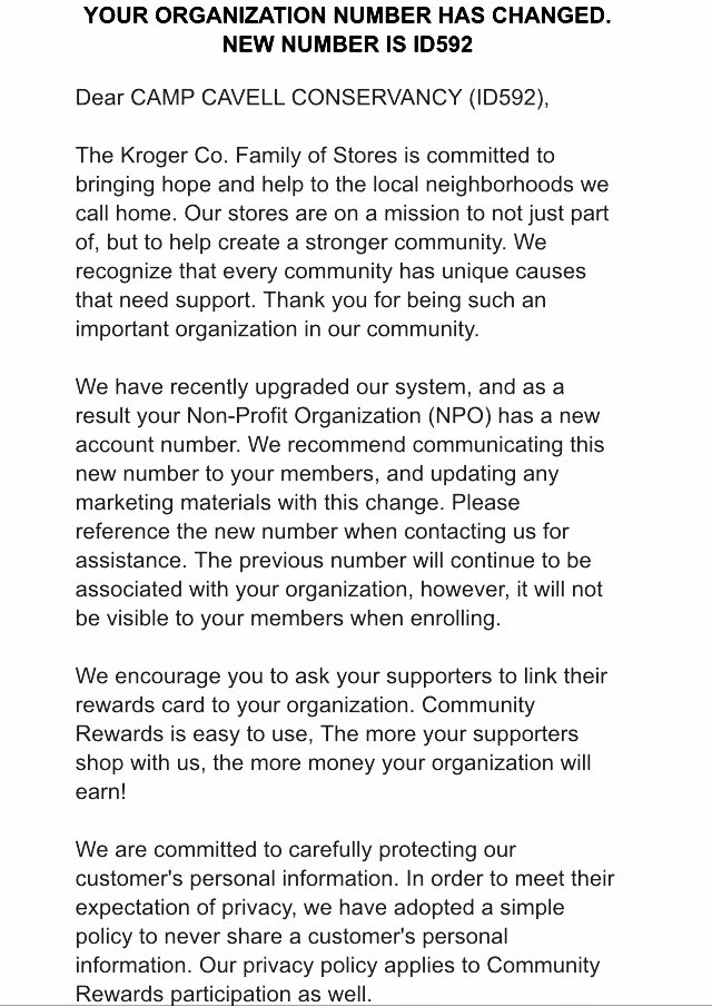 cavell_camp's tweet photo. THANK YOU, loyal Kroger shoppers! PLEASE NOTE: Our organization number has changed! It is now: ID592 🛒🛍 Happy shopping!! https://t.co/IUkmHZk78K https://t.co/yya5rqpVA6