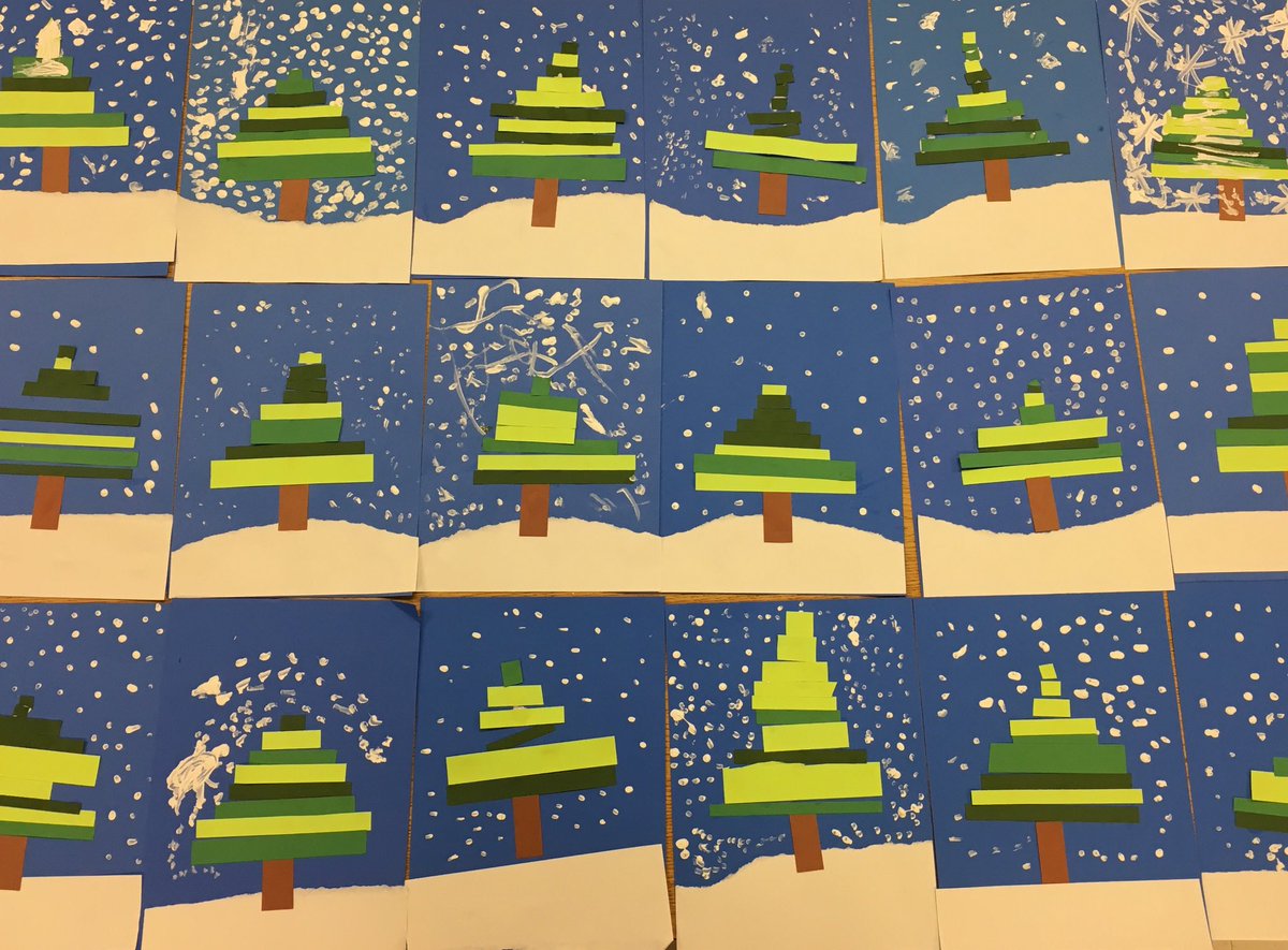 WSESArt's tweet photo. Kindergarten evergreen trees made in art class #willowpride https://t.co/mh2MXwqg60