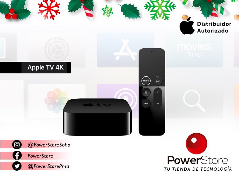 PowerStorePma's tweet photo. Esta #Navidad disfruta al máximo con el #AppleTV #4K
Tendrás contenido de apps increíbles y la opción de elegir lo que quieres ver con la mejor calidad. Ven por el tuyo y #SienteLaExperiencia  @PowerStorePma Tu tienda de Tecnología ¡Te esperamos! https://t.co/dJpnVtThFJ