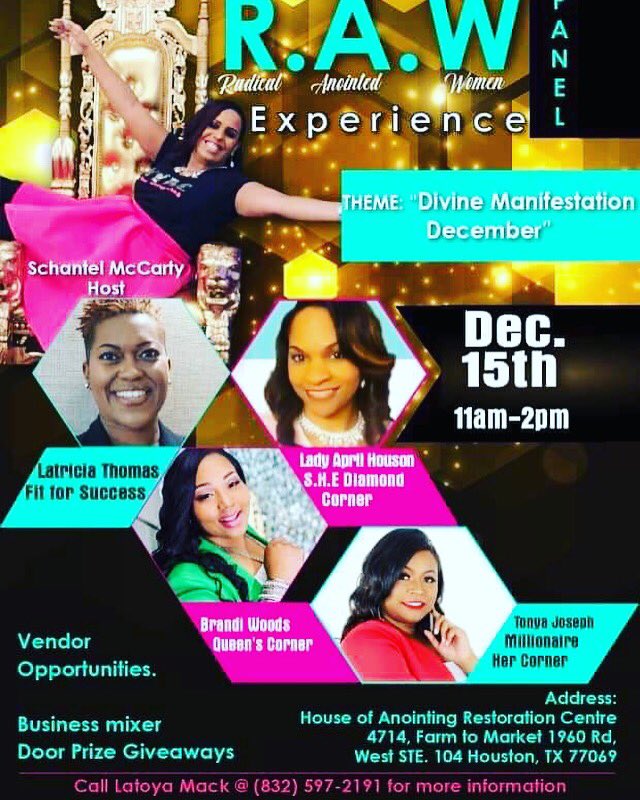 rawpanel's tweet image. 3 DAYS AWAY FROM WHAT THE BUZZ IS ALL ABOUT IN HOUSTON! VENDOR SPOT LEFT FOR BODY WRAP REP, BLING T-SHIRT REP, AVON REP, BOOK AUTHOR REP, Healthy products Rep