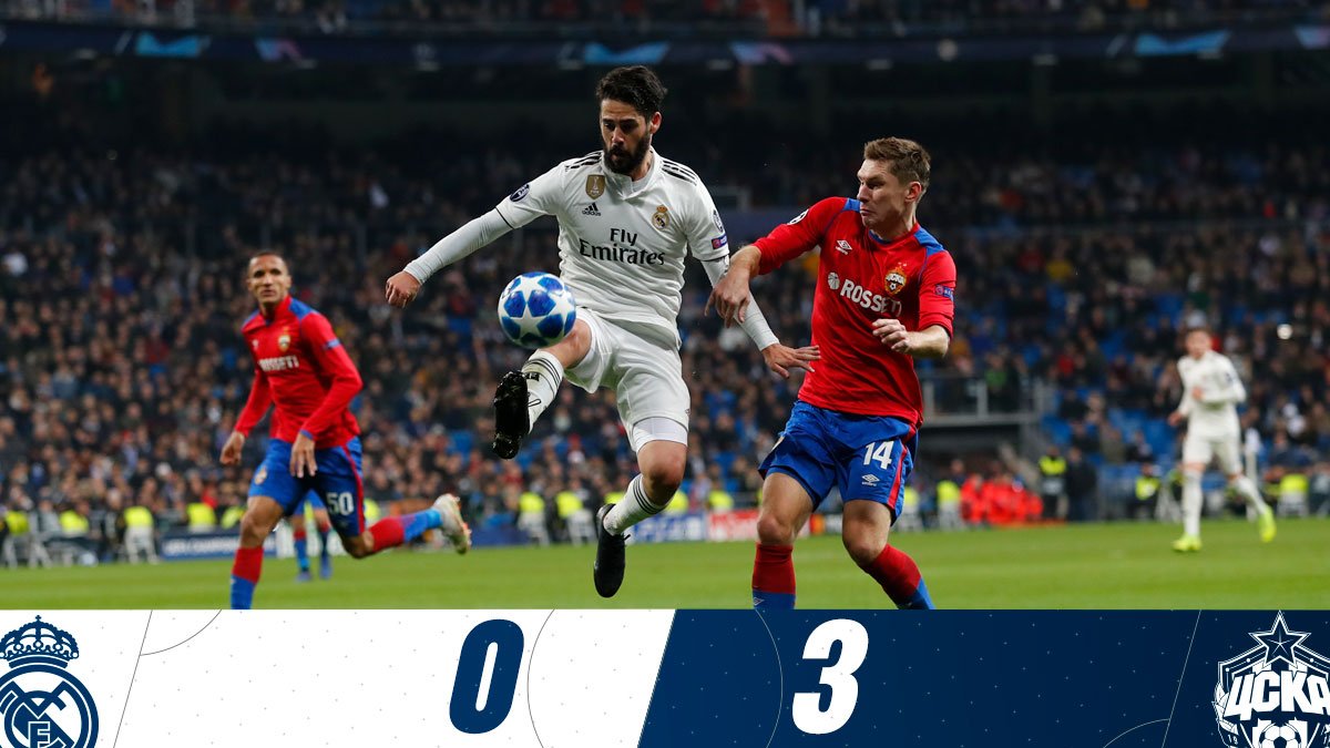 FM: @realmadrid 0-3 @pfc_cska
β½ Chalov 37', Schennikov 43', Sigurdsson 73'
#RMUCL