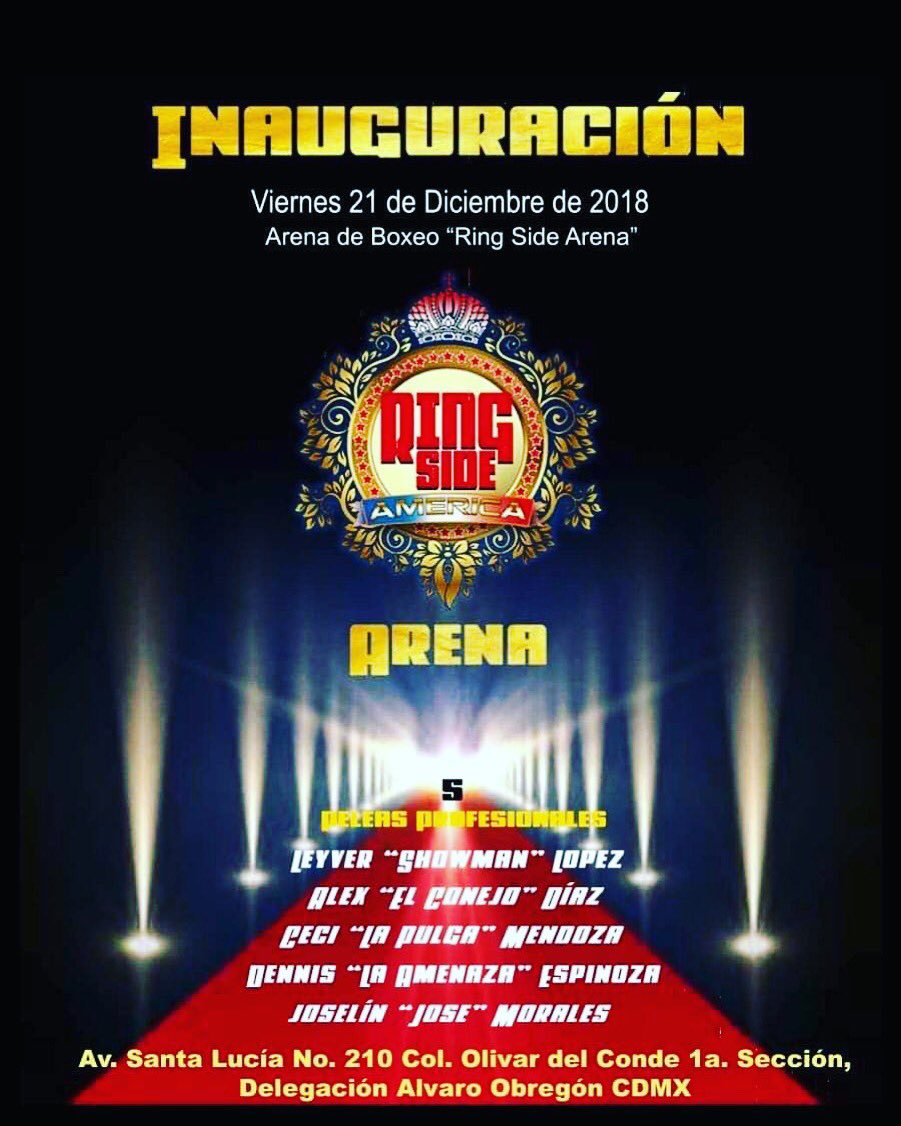 DiamondsportM's tweet photo. Inauguración
#RingSideArena
Dónde los Sueños se hacen Realidad.
Estamos haciendo Historia.
Termina este 2018 viendo Boxeó
21/Dic/2018
#RingSideAmerica
#MexicanType
#GymSandoval
#ClubdeBoxeoRojo https://t.co/PzjpOWF8ea