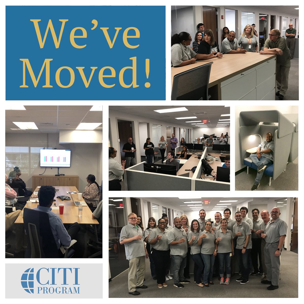 citiprogram's tweet photo. We are very excited with our new office! This upgrade is just one of many upgrades coming to CITI Program in the near future. Stay tuned for new content, webinars, and an improved user experience.
#citiprogram #teambuilding
https://t.co/JGKgbu7jgZ https://t.co/WrGLFsNt3H
