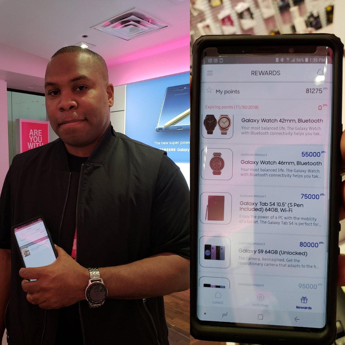 Harryrodz23's tweet photo. J showing off his new 46mm Galaxy Watch, he ordered it from the Samsung Elite catalog &amp; he still has 80k+ points left, now he's saving up to order a Galaxy Note9

#FSMHolidayFunKnowledge #Samsung #GalaxyWatch #GalaxyNote9 #TMobile #SamsungElite #HoustonTX
@Krivs14 @mrentas258 https://t.co/P2mELaC4Uq