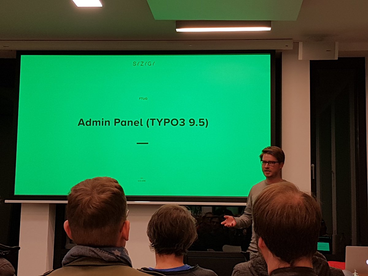 joerghambuch's tweet photo. #FTUG Now on stage: Christian about custom modules in the new admin panel of #TYPO3 9.5. @MarcusSchwemer https://t.co/9FLMe0JecD