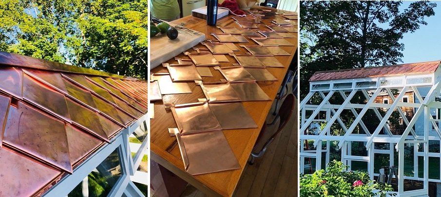 coppersheet's tweet photo. This is a gorgeous, handcrafted copper roof by Jeff from Belfast, ME using our 22 mil/16 ounce copper flashing. This could be adapted to cover a gazebo, a cupola, or even a birdhouse. This watertight interlocking system would suit a number of purposes.   https://t.co/IfuK70ovxh https://t.co/uiXK5emHRP