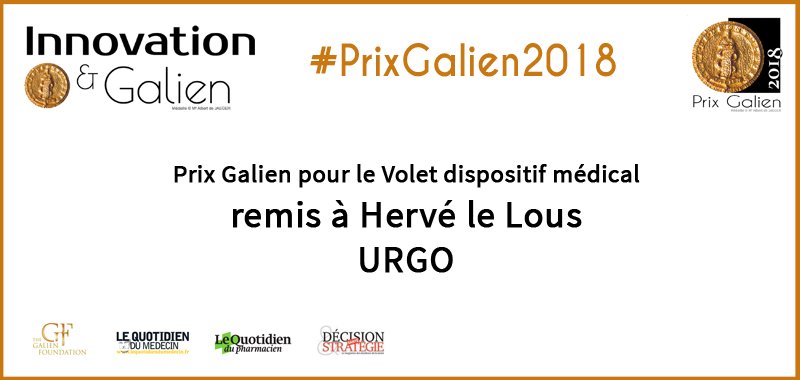 PrixGalien's tweet photo. [#PrixGalien2018] 
Le prix Galien dans le volet Dispositif médical est remis à l'unanimité du jury à @Groupe_Urgo https://t.co/M6Adauobe6