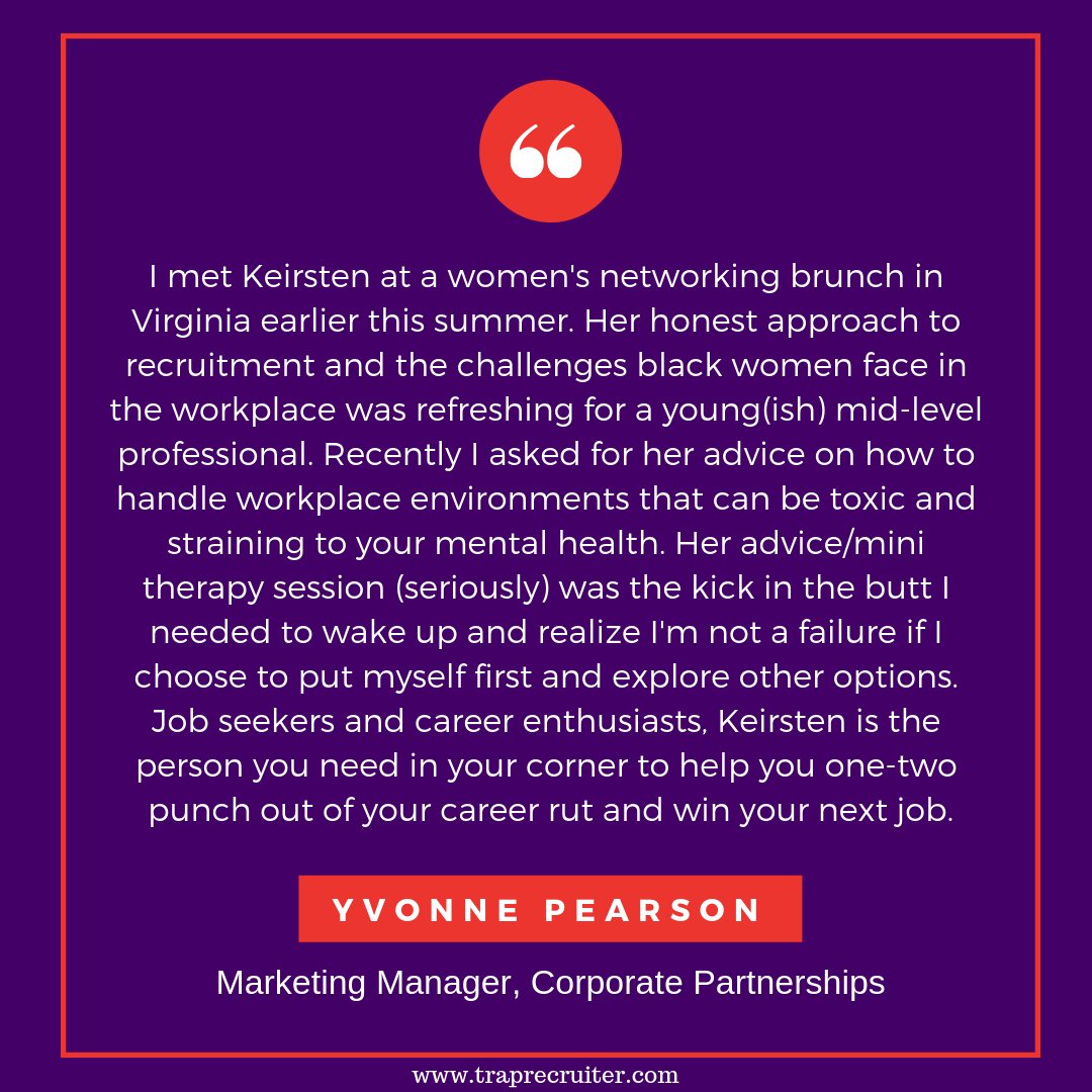 TrapRecruiter's tweet photo. Humbled by this #recommendation from a #BoldAuthenticDriven B(oss) in the TRAP. Thank you, @Pinkdollstyle
#TrapRecruiter #BlackWomenWorking #DeliberateDiversity #IntentionalInclusion #Recruiting #Networking #WorkPlaceCulture #CorporateCulture #CareerCoach https://t.co/0dJ1M8HeKB