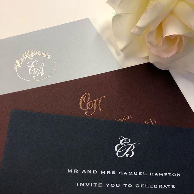Monogrammed initials are always very popular with our couples - here are a few examples on our current styles: from the back Richmond, Helen and Imperial. All foiled in different colours. .
.
.
.
.
#luxuryinvitations #monogram #initials #goldfoil #whitef… ift.tt/2RVARpQ