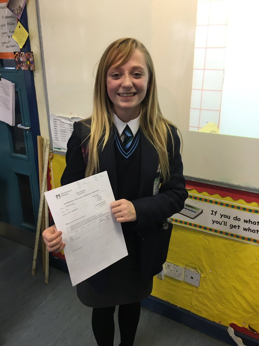 MaloneMaths's tweet photo. No wonder this year 8 is grinning - she achieved 98% in her Christmas test!! @MaloneCollege @MathsMastery #showingprogress https://t.co/mQBIsBckxr