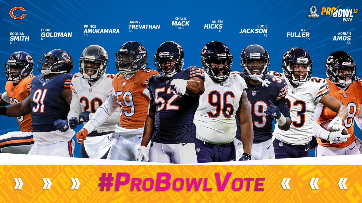Chicago Bears (@chicagobears) on Twitter photo 1 RT = 2 VOTES (today & tmrw only!)
How many RTs can this tweet get?!
<a href="/jamsdans/">James Daniels</a>
<a href="/TarikCohen/">Tarik Cohen</a>
<a href="/WhItehair76/">Cody Whitehair</a>
<a href="/Mtrubisky10/">Mitchell Trubisky</a>
<a href="/TreyBurton8/">Trey Burton</a>
<a href="/charleslenojr72/">Charles Leno Jr</a>
@RoquanSmith1
@EddieGoldman
<a href="/PrinceAmukamara/">Prince Amukamara</a>
<a href="/Grindin_59/">Danny Trevathan</a>
@52Mack_
<a href="/The_Dream99/">akiem hicks</a>
<a href="/EJackson_4/">Eddie Jackson</a>
Kyle Fuller
@SmashAmos38 1 RT = 2 VOTES (today & tmrw only!)
How many RTs can this tweet get?!
<a href="/jamsdans/">James Daniels</a>
<a href="/TarikCohen/">Tarik Cohen</a>
<a href="/WhItehair76/">Cody Whitehair</a>
<a href="/Mtrubisky10/">Mitchell Trubisky</a>
<a href="/TreyBurton8/">Trey Burton</a>
<a href="/charleslenojr72/">Charles Leno Jr</a>
@RoquanSmith1
@EddieGoldman
<a href="/PrinceAmukamara/">Prince Amukamara</a>
<a href="/Grindin_59/">Danny Trevathan</a>
@52Mack_
<a href="/The_Dream99/">akiem hicks</a>
<a href="/EJackson_4/">Eddie Jackson</a>
Kyle Fuller
@SmashAmos38