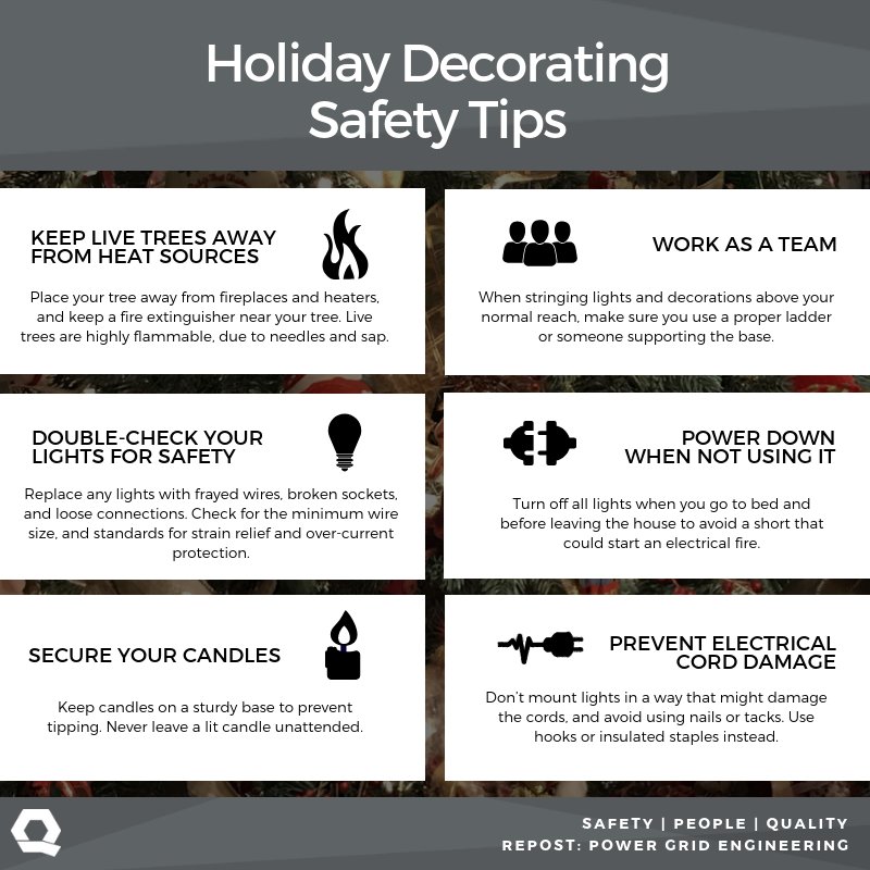 The holidays are here! To ensure you have a safe and happy holiday season with your friends and family, here are some tips from @PGEPower to keep in mind as you decorate your home. #SafetyAroundTheClock #Safety #Holiday #HolidaySafety #HolidayDecor #ChristmasDecoration