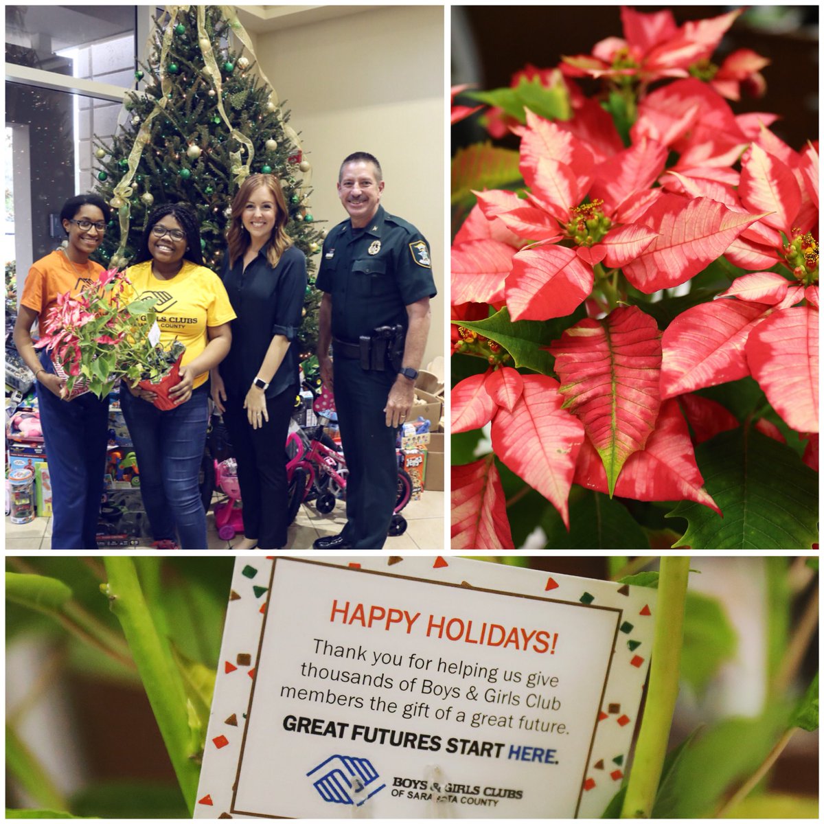 SarasotaSheriff's tweet photo. .@sarasotaBGC never ceases to amaze us! Today they delivered a poinsettia & treats baked by their culinary arts program, for Community Affairs Director Kaitlyn Perez, to say “thanks” for all she does. We are so proud to partner with these amazing young people. We love you #BGCSC! https://t.co/cn2d5TPsa5