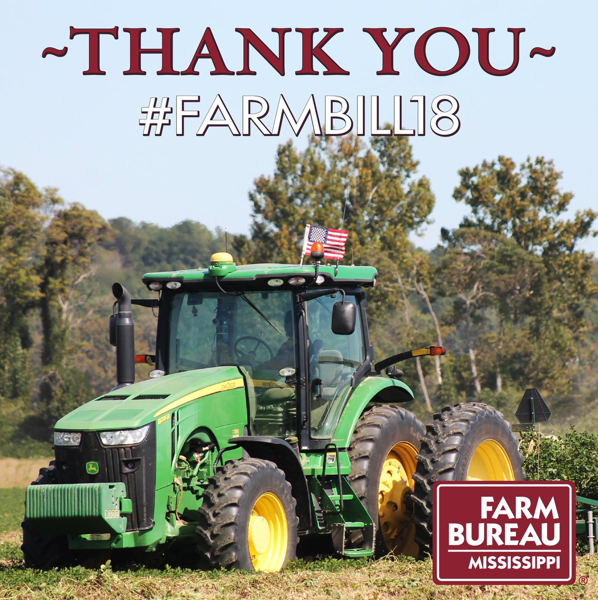 MSFarmBureau's tweet photo. Farm Bureau commends the entire MS Congressional Delegation for their support on passage of the 2018 Farm Bill. MS farmers, ranchers &amp; rural Mississippians are proud to have your support! @SenatorWicker @SenHydeSmith  @RepTrentKelly @BennieGThompson @GreggHarper @CongPalazzo https://t.co/Nu4VP7Yoho