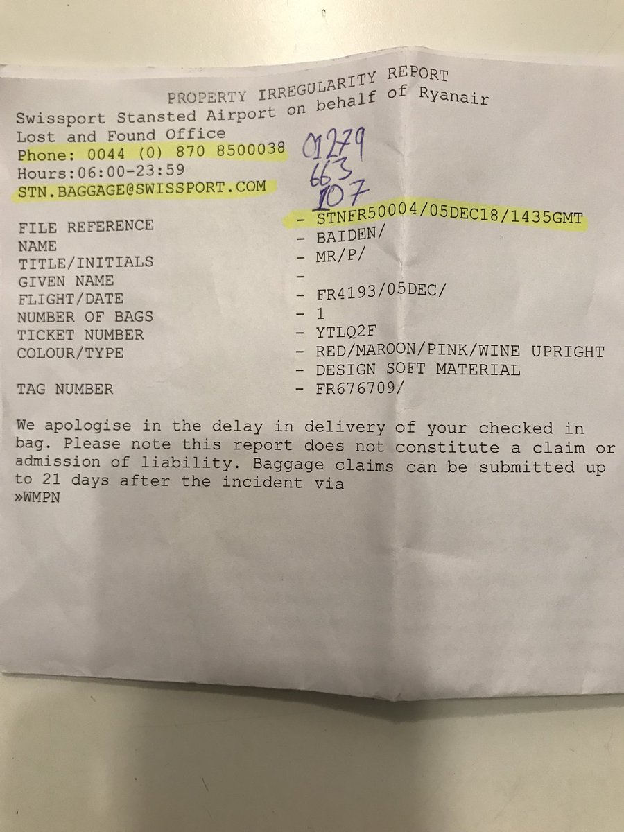 ryanair lost property on plane