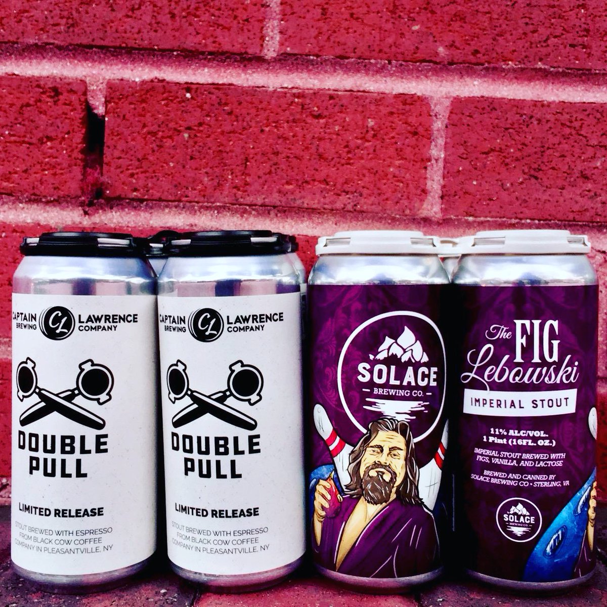 Arlbrew's tweet photo. New big giant stouts! @SolaceBrewing Fig Lebowski imperial stout w/ figs, vanilla, and lactose plus @cptlawrencebeer Double Pull stout brewed w/ Espresso from @blackcowcoffeeco #thisaggressionwillnotstandman #stouts #craftbeer #arlingtonva #clarendonva #rosslynva https://t.co/Tr79r2I1Bi