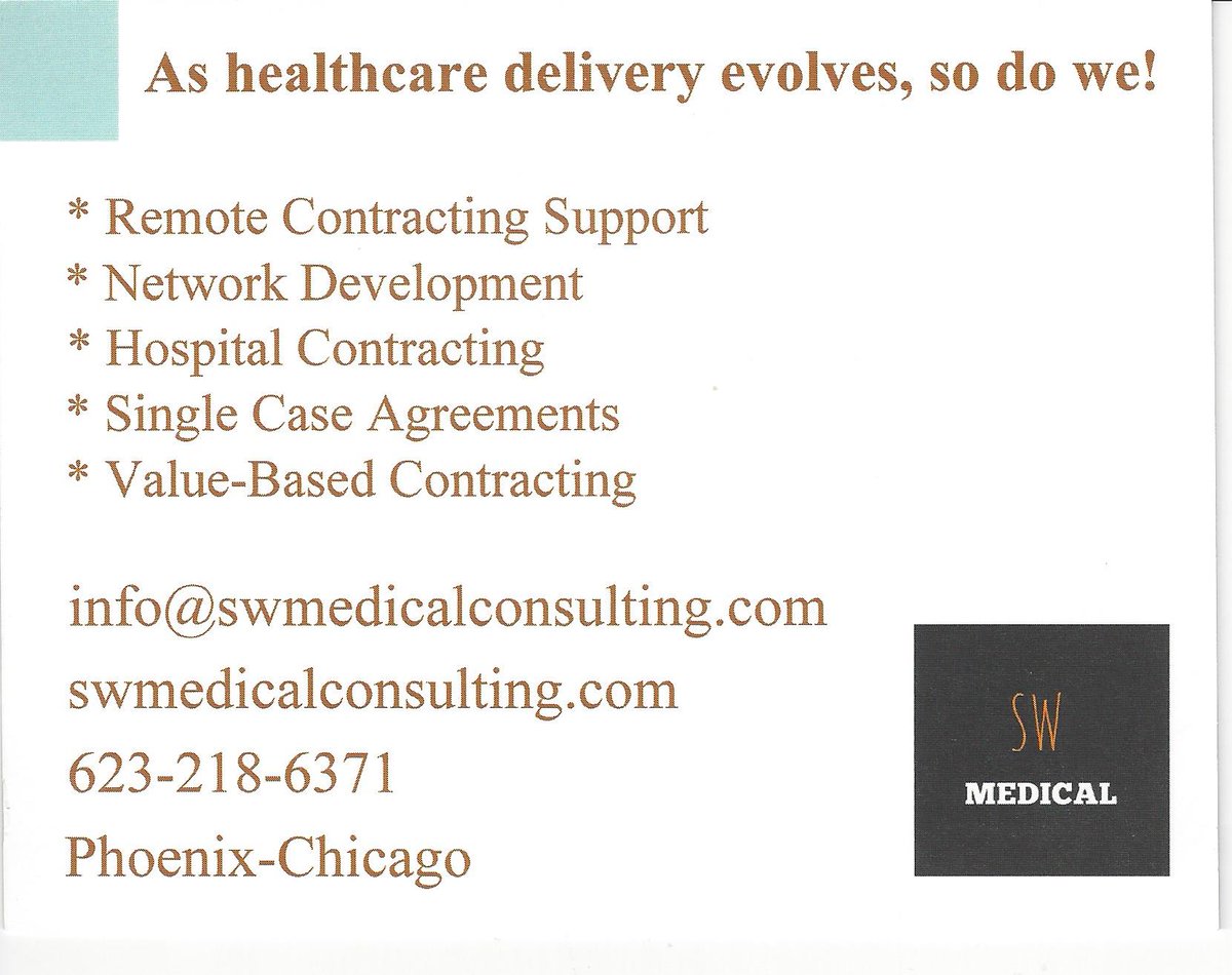 swmedconsulting's tweet image. SW Medical Consulting evolves as healthcare delivery does! #networkdevelopment #valuebasedcare #hospitalcontracting #remotecontracting swmedicalconsulting.com