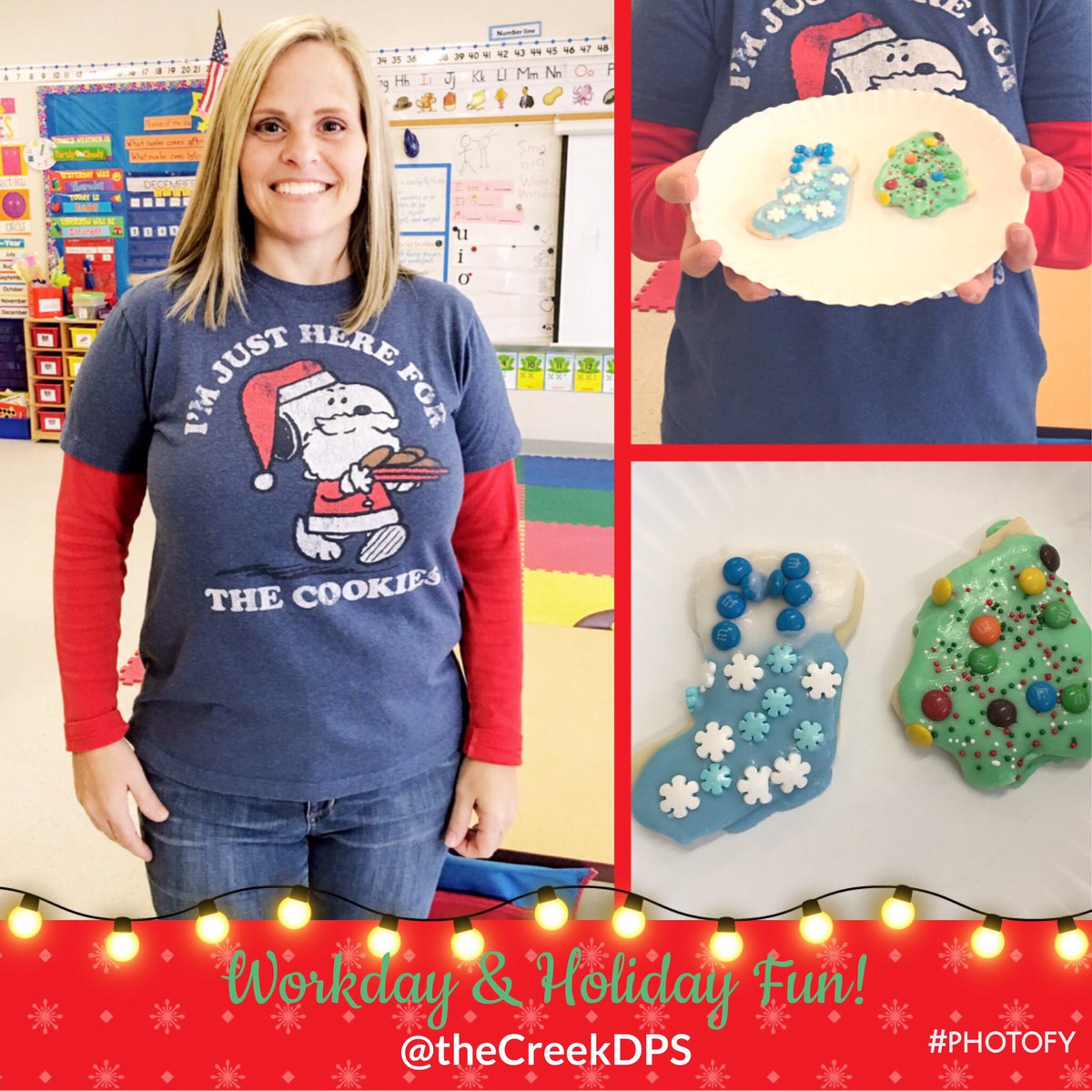 x2Marcin's tweet photo. When school is closed for students, but it’s an optional TWD, and your principal says she’s bringing cookies to decorate...❄️🚘🙌🏼🎄😋 #ImJustHereForTheCookies #TheyWereDelicious #WorkdayWin @theCreekDPS 📸:JJW https://t.co/Rzi2qtqpf9