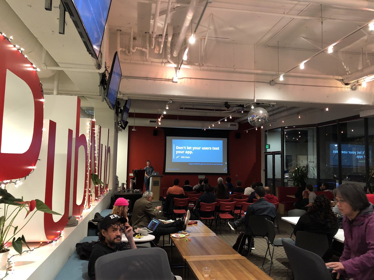 drnugent's tweet image. Javascript Testing with @Cypress_io at tonight’s @SFJavaScript. Thanks @IBMDeveloperSF for sponsoring us
