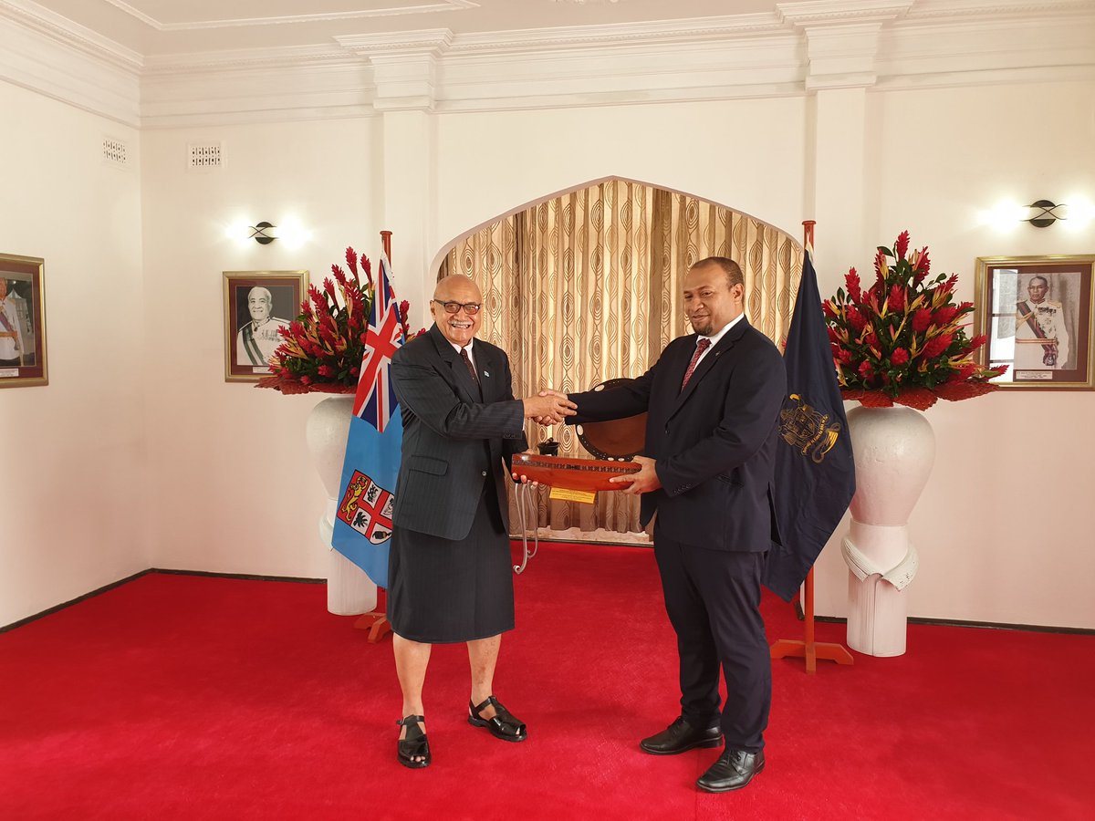 Honoured to present my Letter of Credence to H.E Jioji Konrote, the President of the Republic of Fiji. Look forward to working closely with the Fiji government and people. 
#SolomonIslands #Fiji