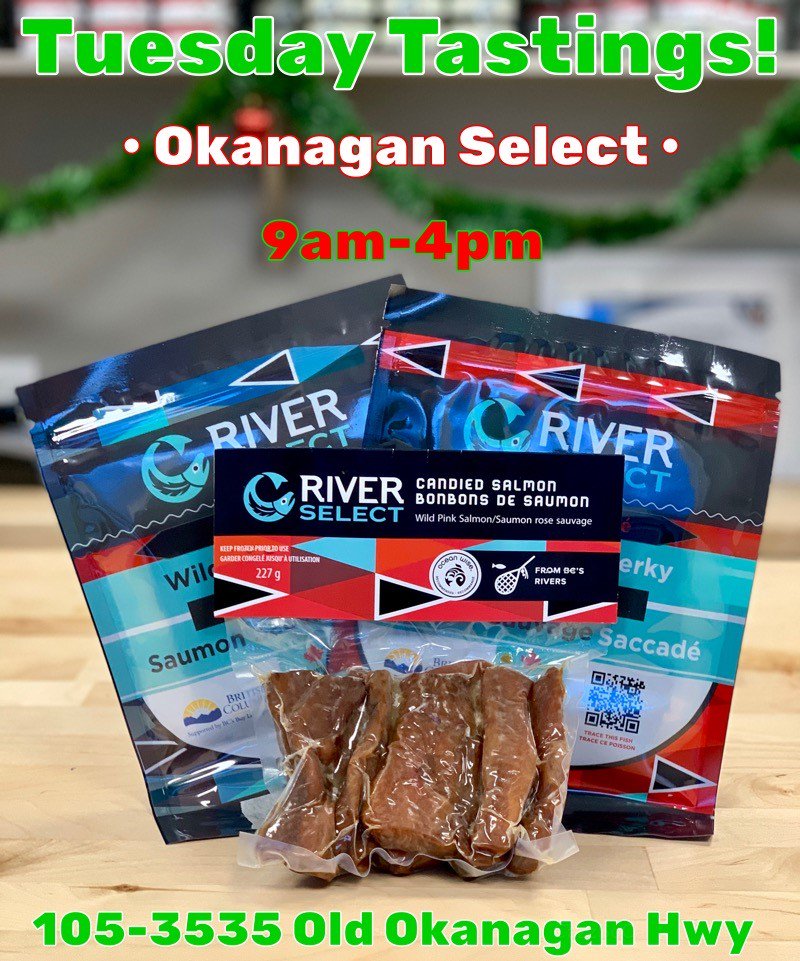 Our Wild Salmon Jerky &amp; Candied Salmon were popular so we're featuring them again for our next Tuesday tasting event. 
Location:
105-3535 Old Okanagan Hwy
9am-4pm
.
.
.
.
#candiedsalmon #wildsalmonjerky #salmonjerky #sustainability #syilx #bcfisheries #firstnations #oceanwiselife