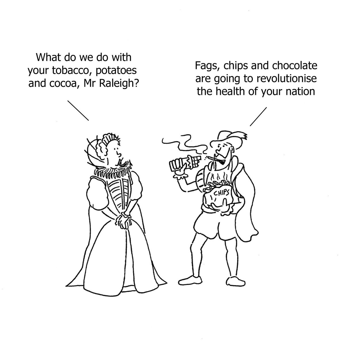 JamesDFMellor's tweet photo. After an evening of #Raleigh400, Sir Walter's #cartoon appearance in #DrawnFromHistory (myths we now know!) https://t.co/wnMDLe4ttD