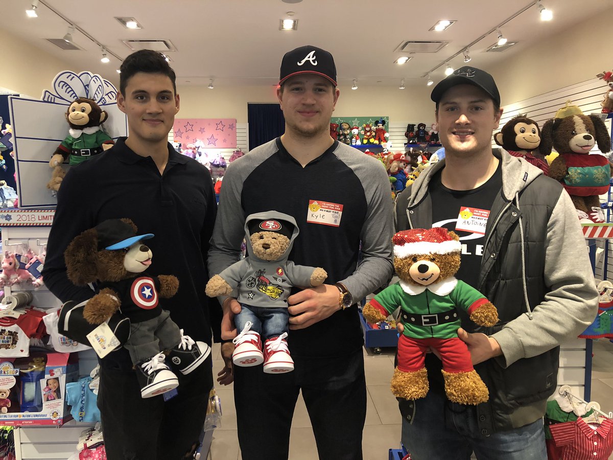 The finished products! These special bears will be hand delivered to kids at Kaiser Permanente Santa Clara in January! #SJBarracuda #TeddyBearToss