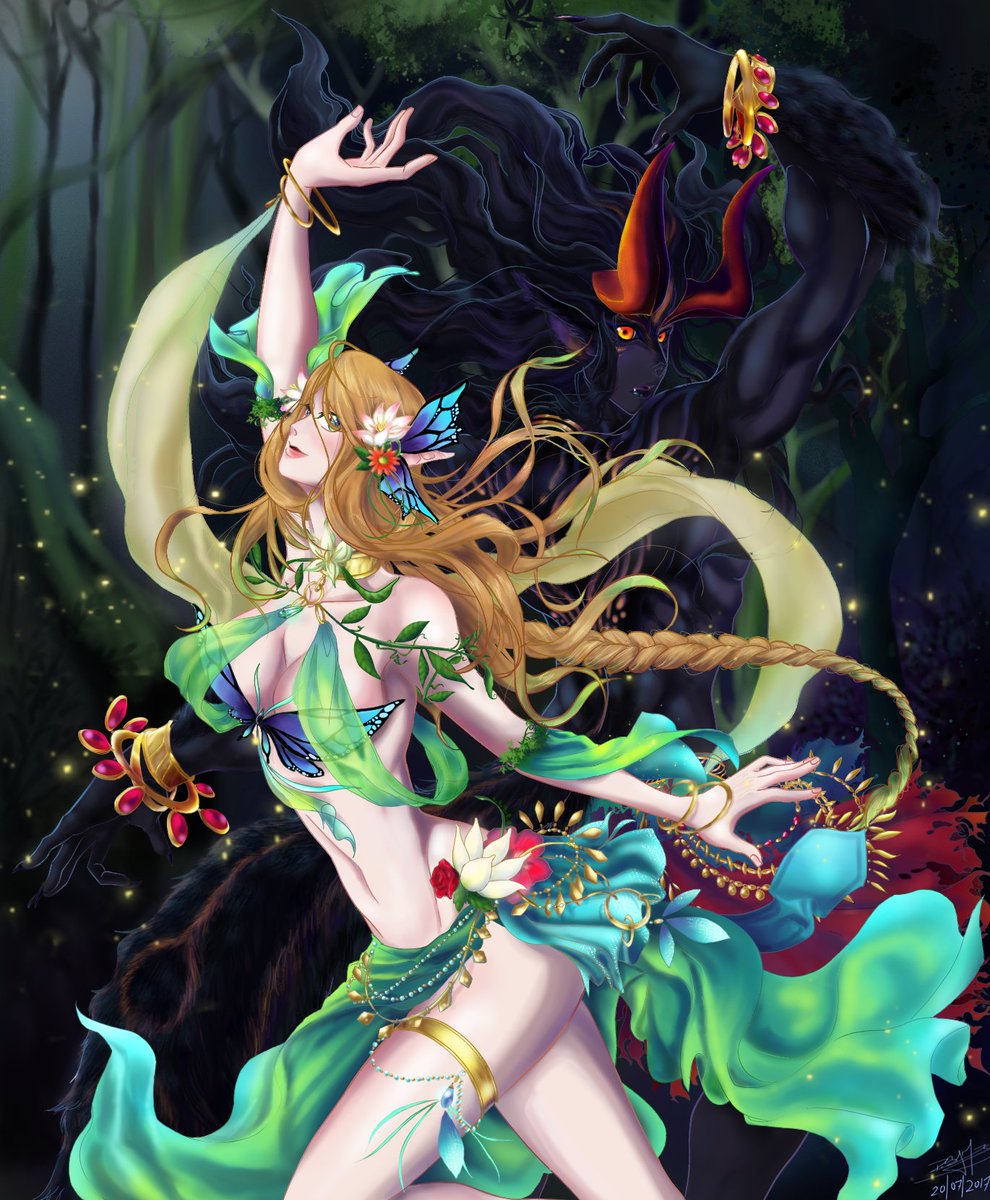 Siricar1's tweet photo. A nymph of the forest decides to stay up the night to play...Yet her radiance; so out of place in the realm of darkness gets the attention of a mysterious figure...
As if enchanted by her grace; he dances along, captivated by a being so bright the likes he had never seen before. https://t.co/9f7H66WVw7