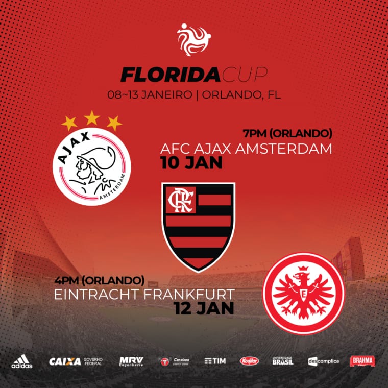 O primeiro compromisso do Mengão em 2019 já está definido!
Dia 10/01, contra o Ajax. Na sequência, no dia 12/01, o duelo será contra o Eintracht Frankfurt. Ambos no estádio do Orlando City.
Os ingressos já estão à venda https://www.ticketmaster.com/florida-cup-tickets/artist/2057194 …
#ReadyForUniversal #FloridaCup
