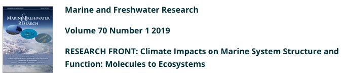curt_champ's tweet image. What to browse the latest in marine climate impact research?
Just released is the full special issue of MFR feat. studies by @Notebook_Notes, @AlistairHobday, @GrettaPecl, @ScottDLing, @SeanT1979, @Xuebin_Zhang, @RachelKelly___, @ChrisCvitanovic + myself

publish.csiro.au/mf/issue/9577