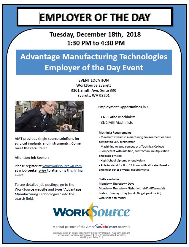 Come join a dynamic team that builds precision instruments for the healthcare industry.  Save the date! <a href="/WorkSourceSnoCo/">WorkSource Snohomish</a> <a href="/wforcesnohomish/">Workforce Snohomish</a> <a href="/EconAllianceSC/">Economic Alliance SC</a> @watrcenter <a href="/eplsdotorg/">EverettPublicLibrary</a>