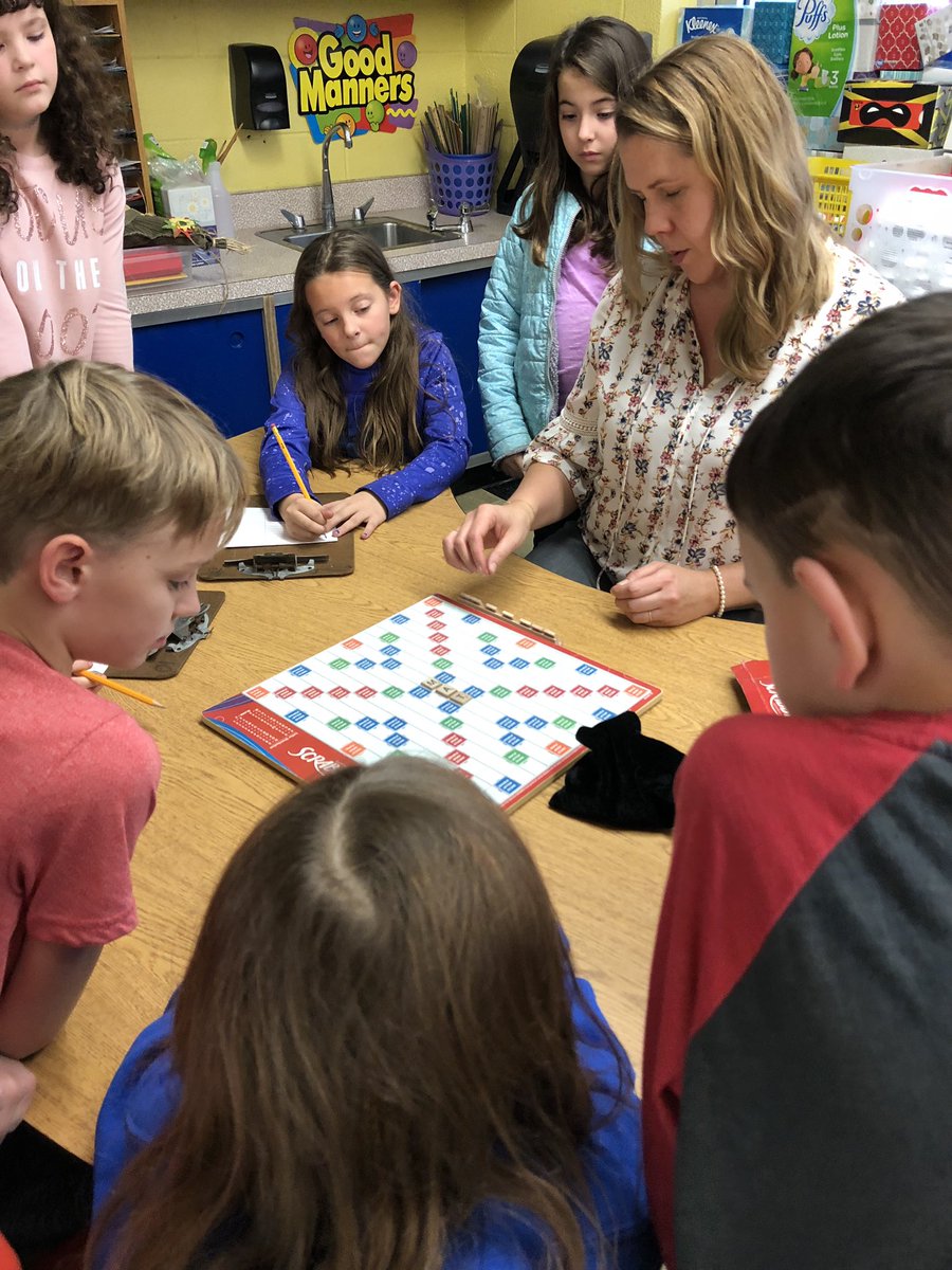 Thank you to the awesome Mrs. Ginder for volunteering to be our Mystery Scrabble Guest! #lastdayofscrabbleclub #havingfunwithwords @Sharonawest06 <a href="/MrsJVMiller/">Jennifer Miller</a>