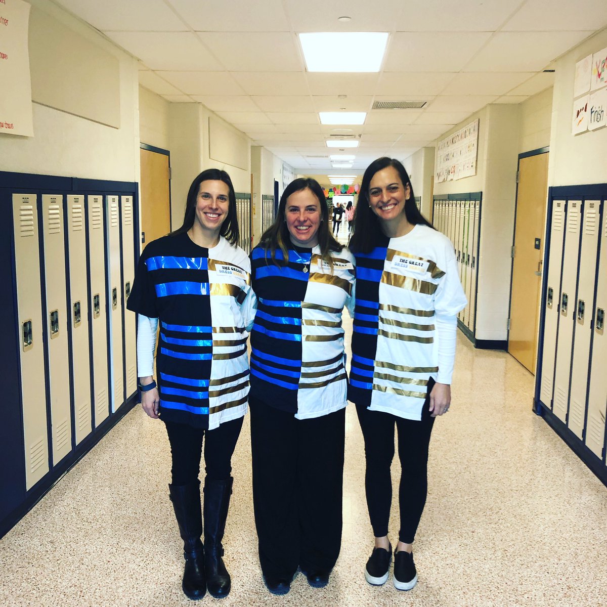 cbsenoramurray's tweet photo. Spirit Days @CBTamanendMS are always fun! Meme/Vine Day brought out lots of creativity! Mrs. Fink, Mrs. McFarland and i had fun with the Great Dress Debate! #whatcoloristhisdress https://t.co/e2kBV0eXOb