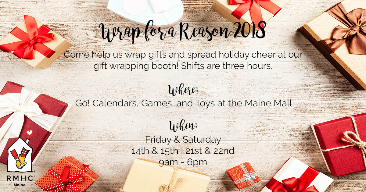RMHCMaine's tweet photo. We have the wrapping paper, bows, and scissors… now all we’re missing is you! We’re searching for volunteers to help us wrap gifts at our gift wrapping booth in @TheMaineMall. All donations benefit #RMHC of Maine.

To sign up for a shift, click here: https://t.co/U56so17pPY https://t.co/Jc3xjk3g6Q