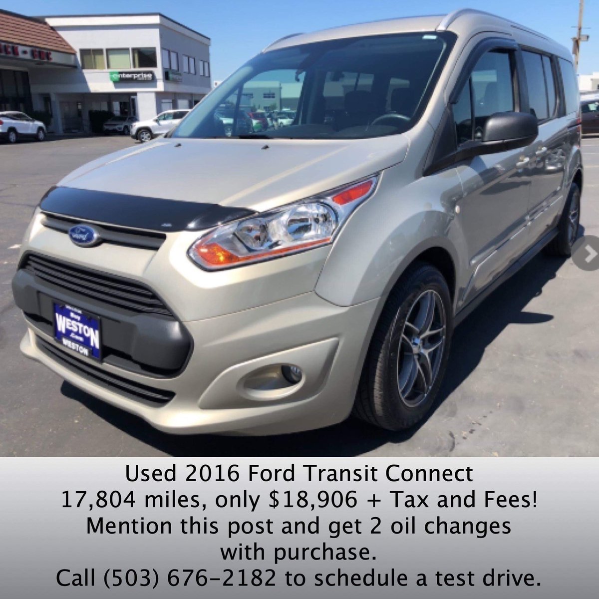 Used 2016 Ford Transit Connect
17,804 miles. $18,906+ tax and fees.
Mention this post to get 2 free oil changes with purchase.
#WestonKIA
22309 SE Stark St
#Gresham #Oregon
(503) 676-2182
#Ford #Transit #FordTransit 
#EveryoneWinsAtWeston #PDX
#Portland #Vancouver #PNW