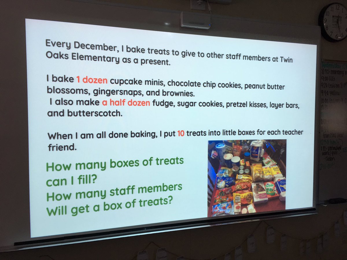 MrsHein1's tweet image. I was inspired by @HHSmath post this week about all of the math in her holiday baking. I created a numberless word prob to go with it. Slowly gave out pieces of information and Ss generated the question to solve! I love twitter and all of the #MTBoS #iteachmath #TOESmath