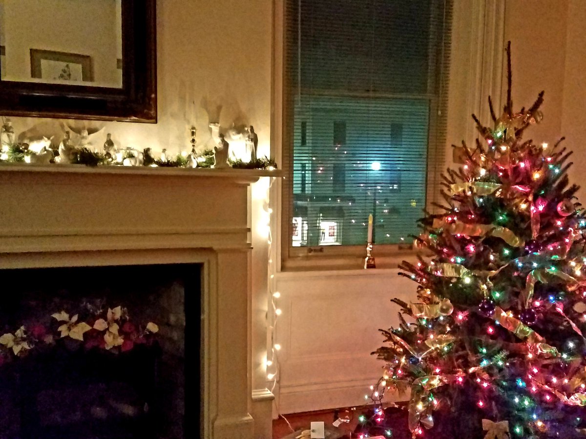 Kerrygma's tweet image. Our Christmas Tree is up and the fireplace is trimmed. This is a trial lighting. Advent necessitates we unplug. #Advent2018
