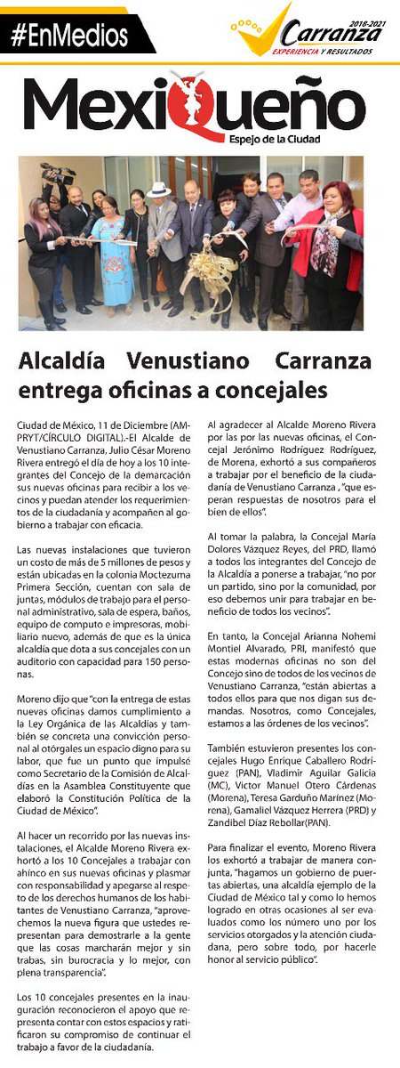 julioc_moreno's tweet photo. Con nuevas oficinas para nuestros concejales, refrendamos el compromiso que tenemos con la ciudadanía de trabajar a puertas abiertas. Comparto la nota de @mexiquenook. #ExperienciaYResultados https://t.co/O2NETnBmwR