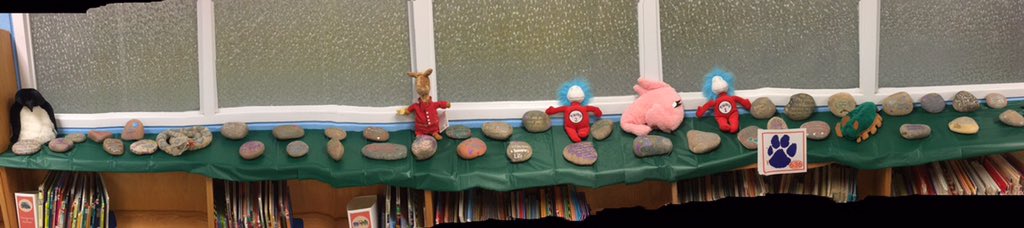 chris_cardoza's tweet photo. Displaying the inspirational rocks DHE agents designed! Thank your Mrs. Stephens for giving us the venue to display this beautiful creations! #dherocks literally!! #missionpossible @dhe_library https://t.co/OaZf85vKNR