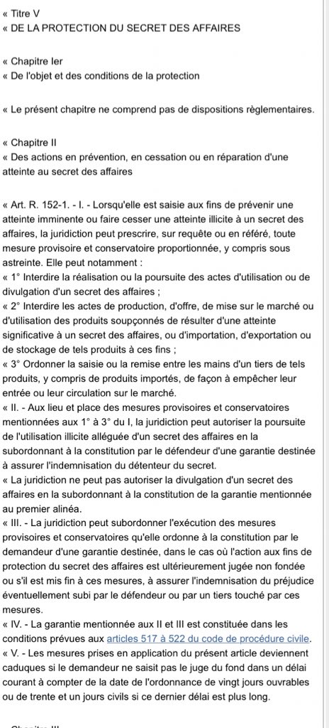 Ce matin au Journal officiel: décret relatif à la protection du #SecretDesAffaires legifrance.gouv.fr/affichTexte.do… #droit