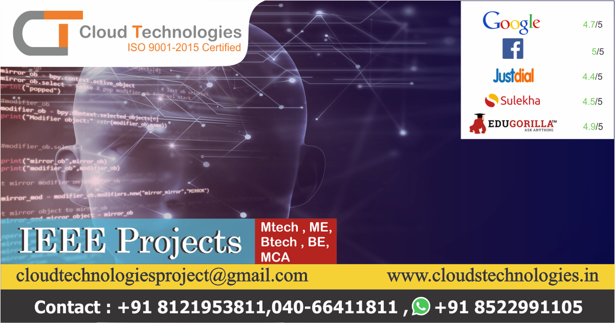 cloudtechpro's tweet photo. https://t.co/XfheNjfqo4
We at #CloudTechnologies provides complete details about projects related to #ArtificialIntelligence, #MachineLearning , #AWS (Amazon Web Services), #IEEE2018, #Python, #Java, #DotNet, #Android etc.
Office:- 040-66411811
cloudtechnologiesprojects@gmail.com https://t.co/JjExkh0tcc