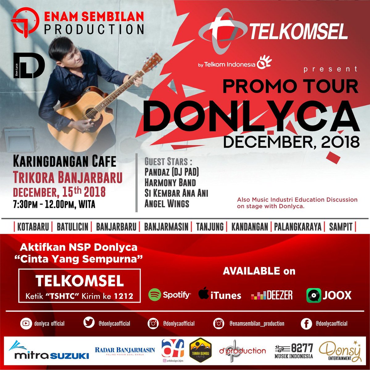 DonlycaOfficial's tweet photo. Halo teman teman yang ada di banjarbaru dan sekitarnya. Sabtu tanggal 15 Desember 2018 kami tunggu di Trikora Banjarbaru, Karingdangan Cafe pukul 18:30-24:00 WITA. Yuk kita seseruan bareng.

#DonlycaOfficial #CintaYangSempurna https://t.co/q5AllghIRu