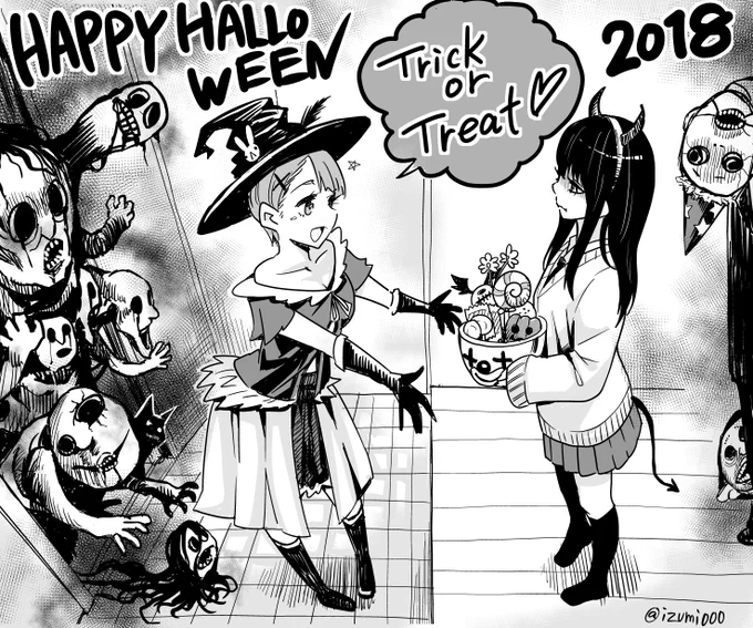 単体イラストに絞ったらこの３枚だった。①見える子ハロウィン、②DBD凛ちゃん、③シドニアの休日　#自分のPixivブクマTOP3をあげる 