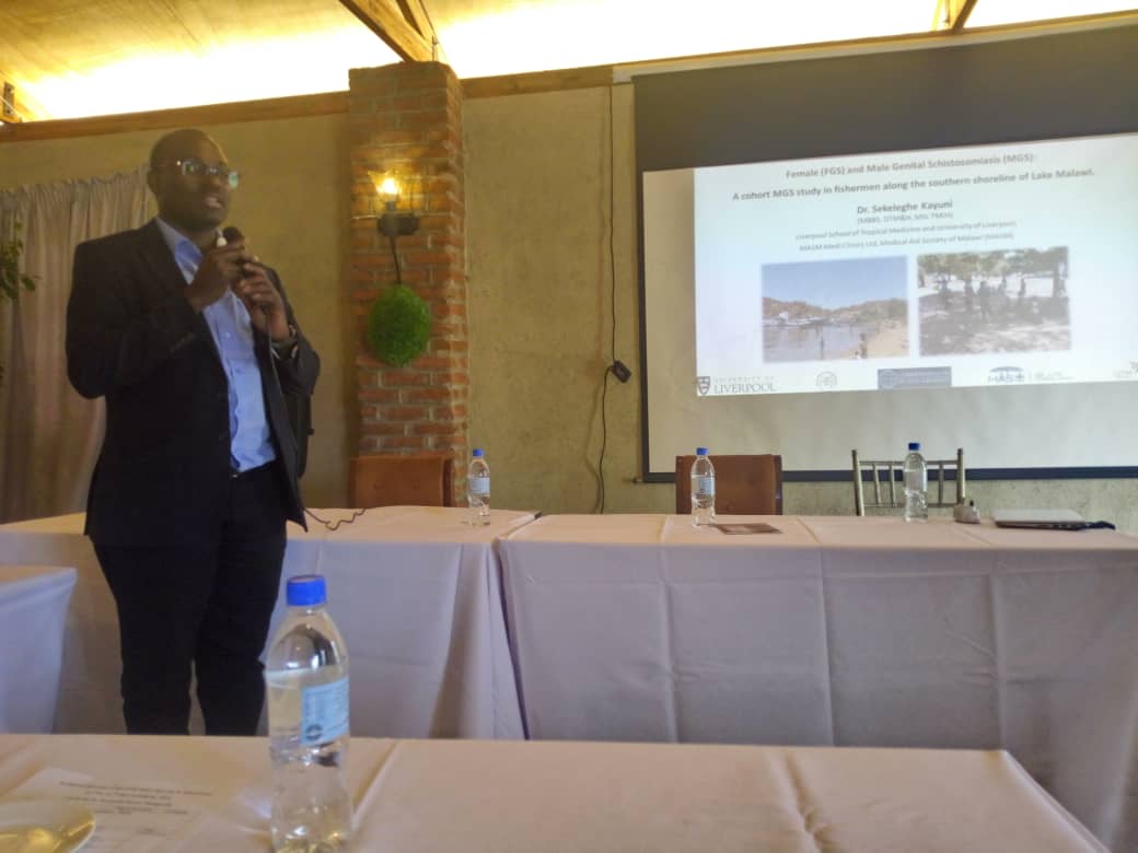 sekekayuni's tweet image. Presenting Female (FGS) and Male Genital Schistosomiasis (MGS) , plus preliminary results of our MGS cohort study, at the Annual MDA review meeting, in Mangochi, Malawi.