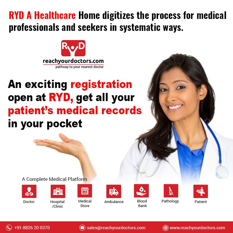 ReachYourDoctor's tweet photo. #RYD is A Home for Health Care connects #medical service providers and seekers (#patients) for instant #medicare communication.
Visit Us:- https://t.co/jNd0lkhWM9
#Reachyourdoctors #Healthcare #Doctors #Hospital #Medicalplatform https://t.co/4wF97rxdul