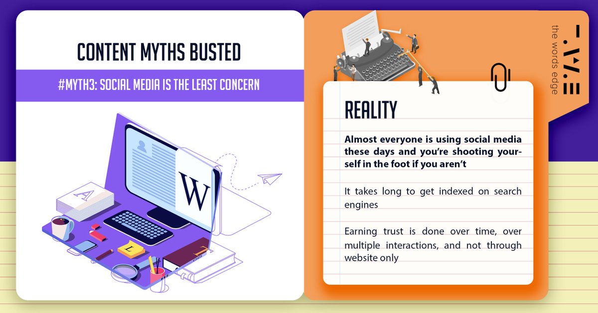 the_wordsedge's tweet photo. CONTENT MYTHS BUSTED
#MYTH3: SOCIAL MEDIA IS THE LEAST CONCERN
#Thewordsedge #Content #Myth #Seo #Digital #Socialmedia https://t.co/5DrGCIULpJ