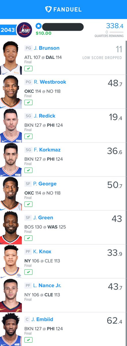 TheDFSBlueprint's tweet photo. Another successful NBA lineup! Like if you played! #TheBlueprint https://t.co/OXX4fNbqXN