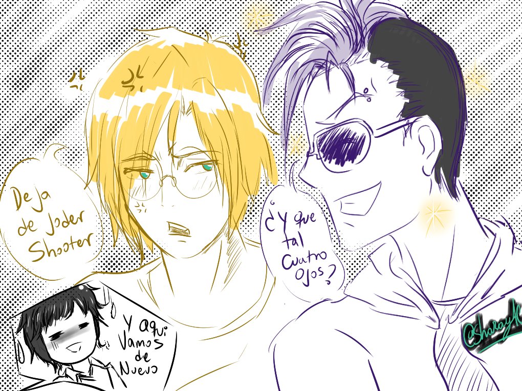 SharayAC's tweet photo. [Trollanding!!!] - 🤣✨mini comic ✨🍌🐟
Eiji, Ash &amp; Shooter From Bannana Fish 
ART BY: Sharayanime (su servilleta) #Eiji #Ash #shooter #BN #BannanaFish #fanartdigital #fanart  #sharayanime #Sketch 
Follow me in Facebook: https://t.co/SQk5c1g4PB https://t.co/sMXksClTvS
