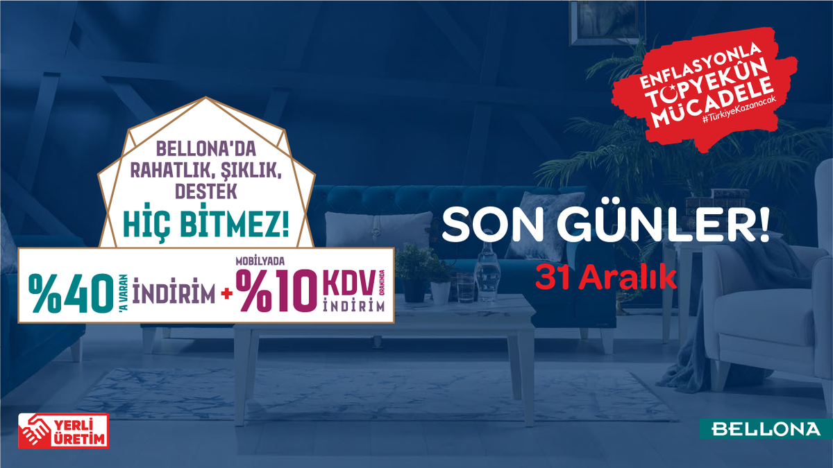 %40’a varan indirime ek %10’a varan KDV oranında indirim için son günler! Kampanyamız 31 Aralık’a kadar mağazalarımızda sizleri bekliyor. #TürkiyeKazanacak #Bellona #İndirim