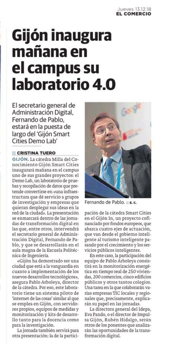 No te pierdas nuestras jornadas sobre transformación digital y la inauguración del Gijón Smart Cities Demo Lab, today la información y formulario de inscripción en nuestra web: 
catedrasmartcities.uniovi.es/jornadas/trans…

#SmartCities